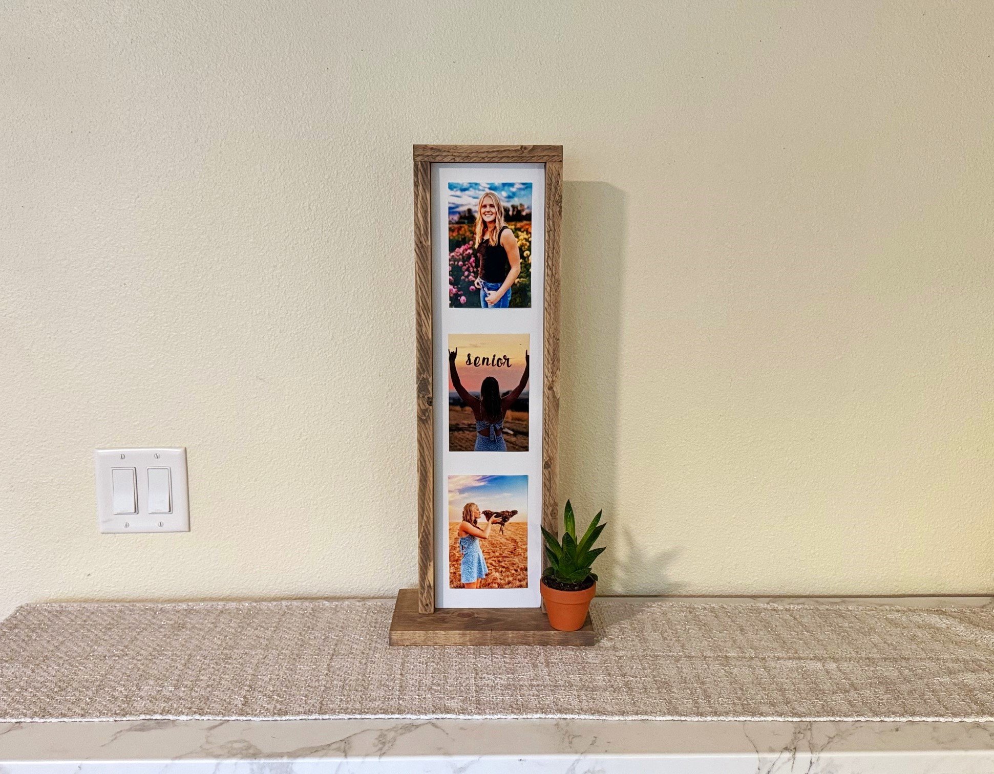 tall wood photo display